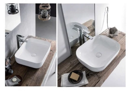 A0060 moderno acima do balcão de montagem em cerâmica quadrada para lavagem de mãos para banheiro